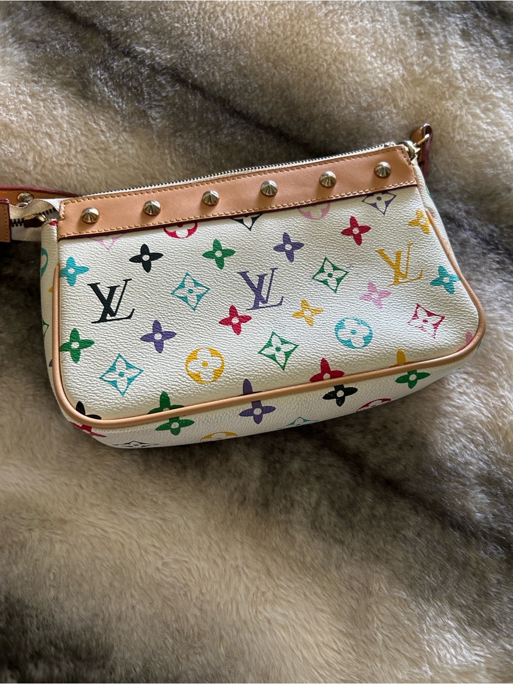 Louis Vuitton Multicolor Monogram White Canvas Mini Pochette with Natural Trim